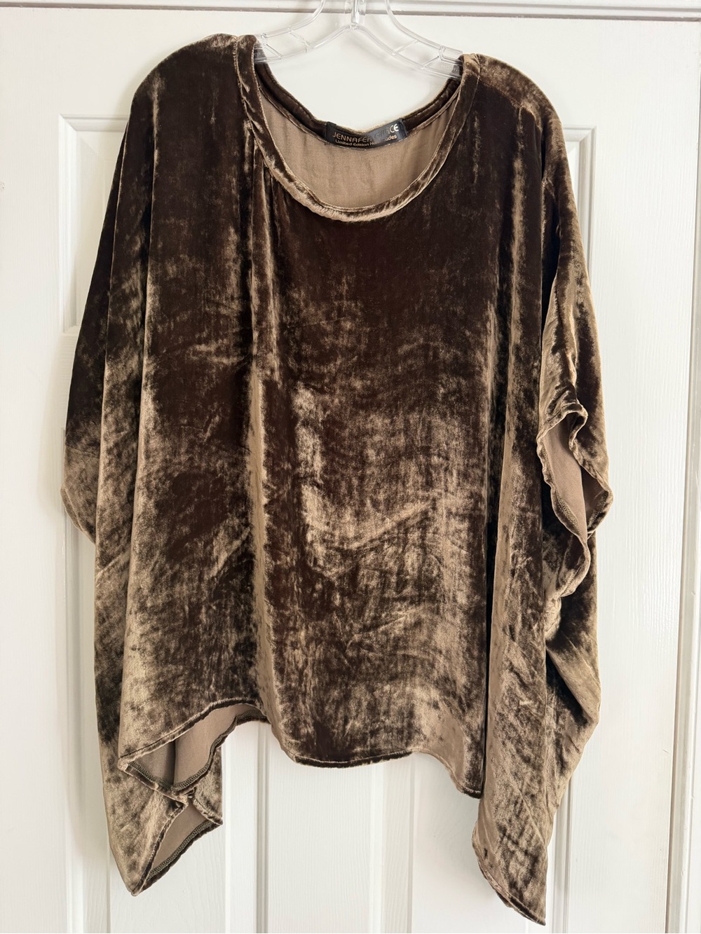 JENNAFER GRACE brown Silk Velvet scarf poncho top OS